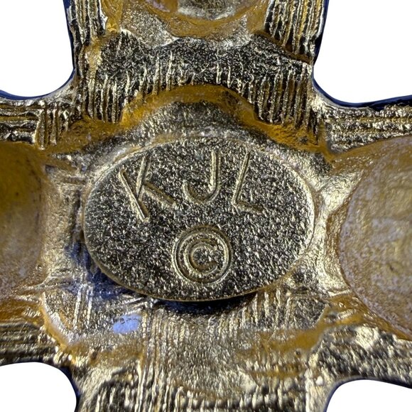 Kenneth Jay Lane Womens Black & Gold Tone Brooch Cross Style Pin - Picture 3 of 4